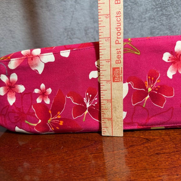 Mechlin Red Floral Bucket Bag Drawstring Closure Beaded Handle Shoulder Purse - Picture 13 of 13